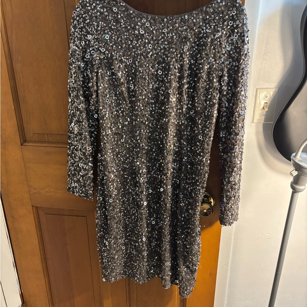 Sequin Long Sleeve Cocktail Dress - Silver